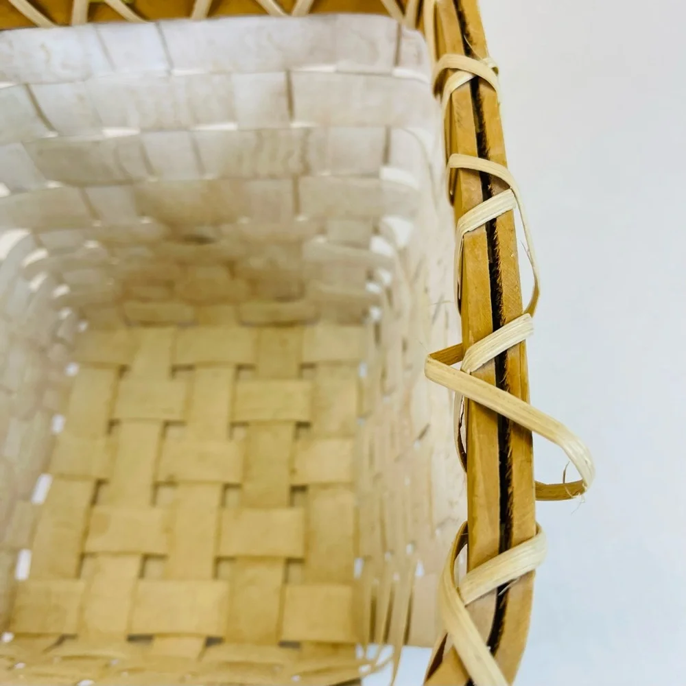 White, Cream, Tan Basket with Moveable Handle